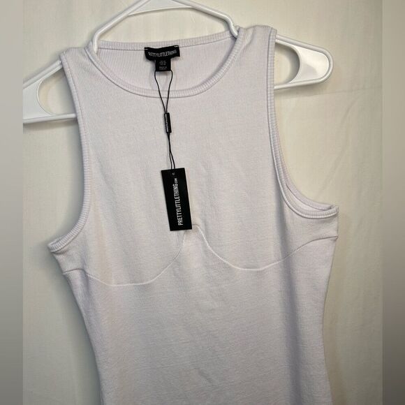NWT PrettyLittleThing White Cup Detail Racer Split Midi Dress Sleeveless Size 10 - Picture 6 of 17